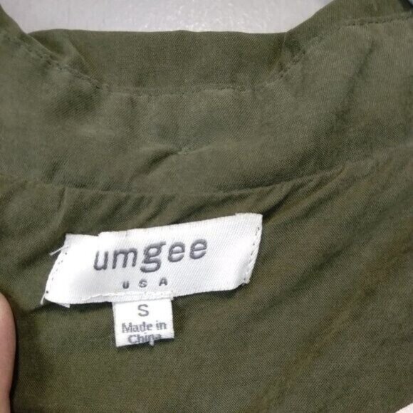 Umgee Womens Utility Jacket Size Small Olive Green Double Breasted Hooded BOHO - Picture 4 of 12